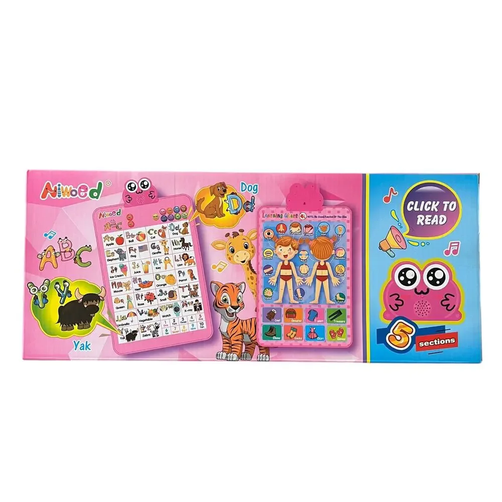 Educational Alphabet Wall Chart, Learning Poster with Music ABCs 123s, Pink